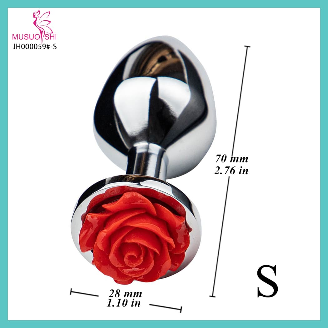 JH000059#-S  Rose Metal Anal Toys Stainless Steel Metal Anal Plug for Men and Women Beginner Friendly Smooth Surface Easy to Clean Body Safe Anal Plug Sex ToysStainless Steel Rose Plug Size S  full figure