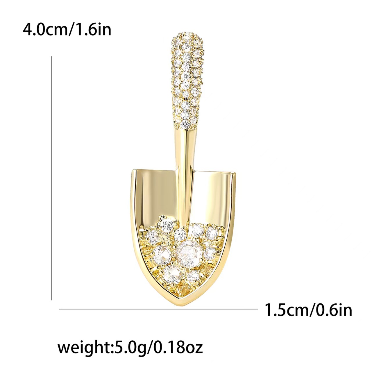 New creative copper zircon shovel tool brooch, niche design men's and women's suit coat brooch accessory pin Application Scenario
