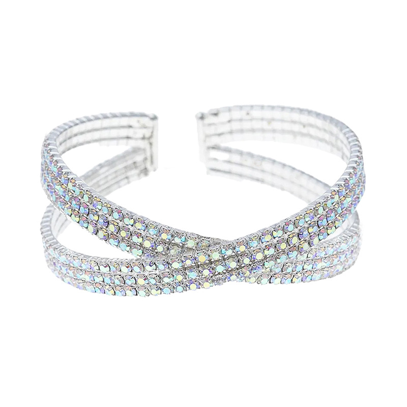 This is a Japanese and Korean InS-style steel wire open bracelet with a cross-design for women. It features shiny rhinestone and is a fashionable and versatile bracelet Application Scenario