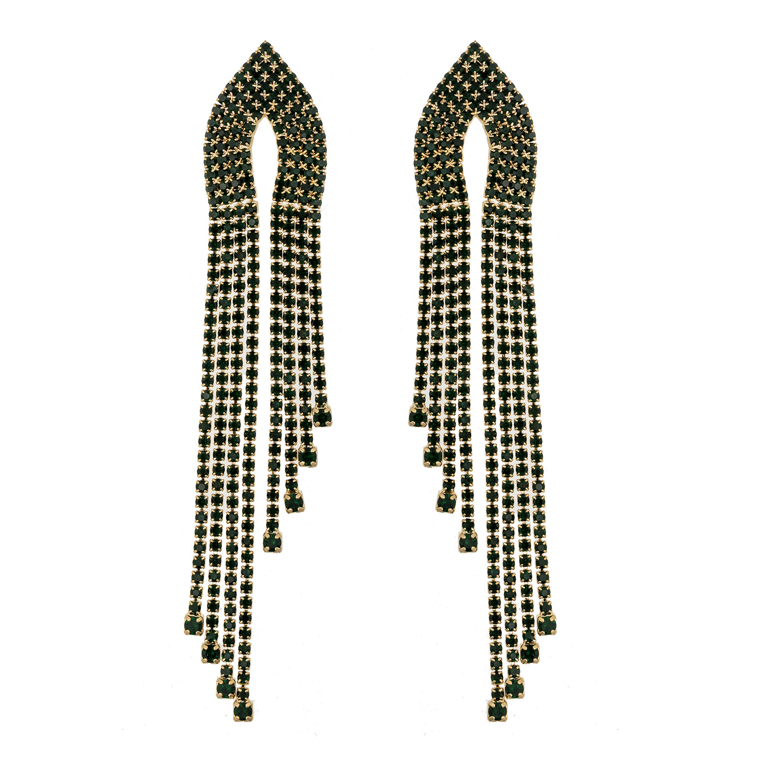 New cross-border green diamond long tassel earrings from Europe and America, exaggerated and luxurious rhinestone earrings, women's long earrings, fashionable accessories Specification drawing