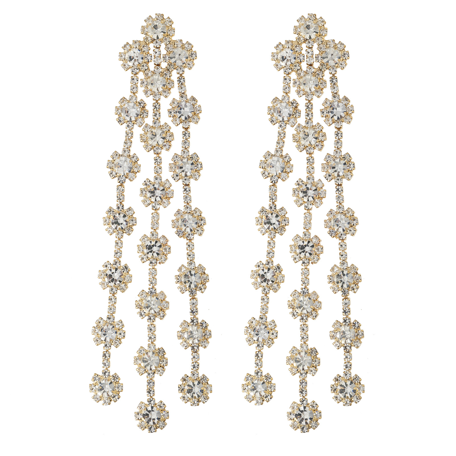 Cross-border European and American personalized tassel long earrings, diamond-encrusted flower-shaped claw chain earrings, trendy and fashionable earrings, elegant and feminine accessories details Picture