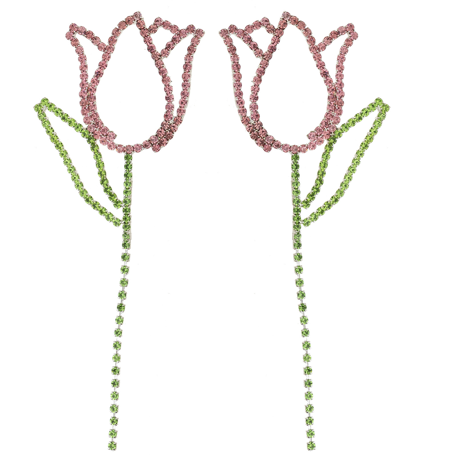 Factory supply design sense tulip flower rhinestone earrings for women, cross-border European and American rose full diamond long earrings Application Scenario