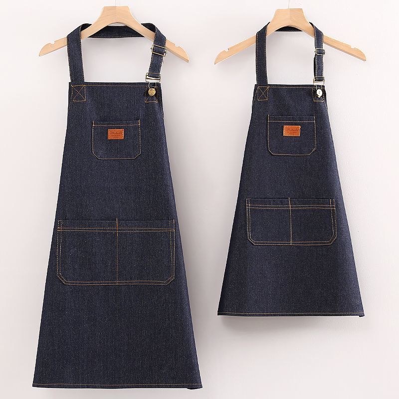 Denim canvas apron, kitchen, home cooking, drawing, milk tea shop, neck-hanging, adjustable waistband, work clothes, wear-resistant, customized logo for work detail image 5