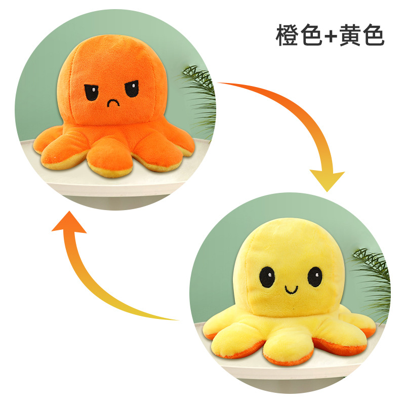 Flip octopus cartoon octopus expression plush doll, double-sided handcrafted super soft short plush doll, children's gift Specification image