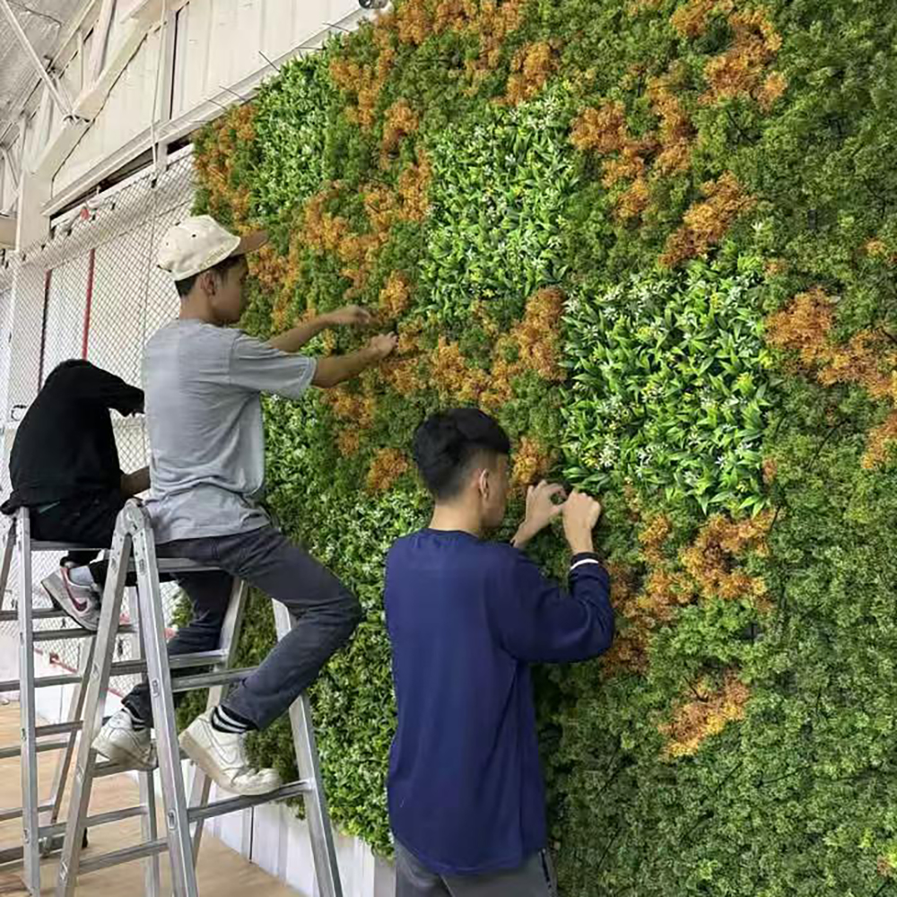 100x100 artificial green plant background fence wall, background decorative wall for popular live-streaming room, artificial plant wall, green plant decorative lawn Application Scenario