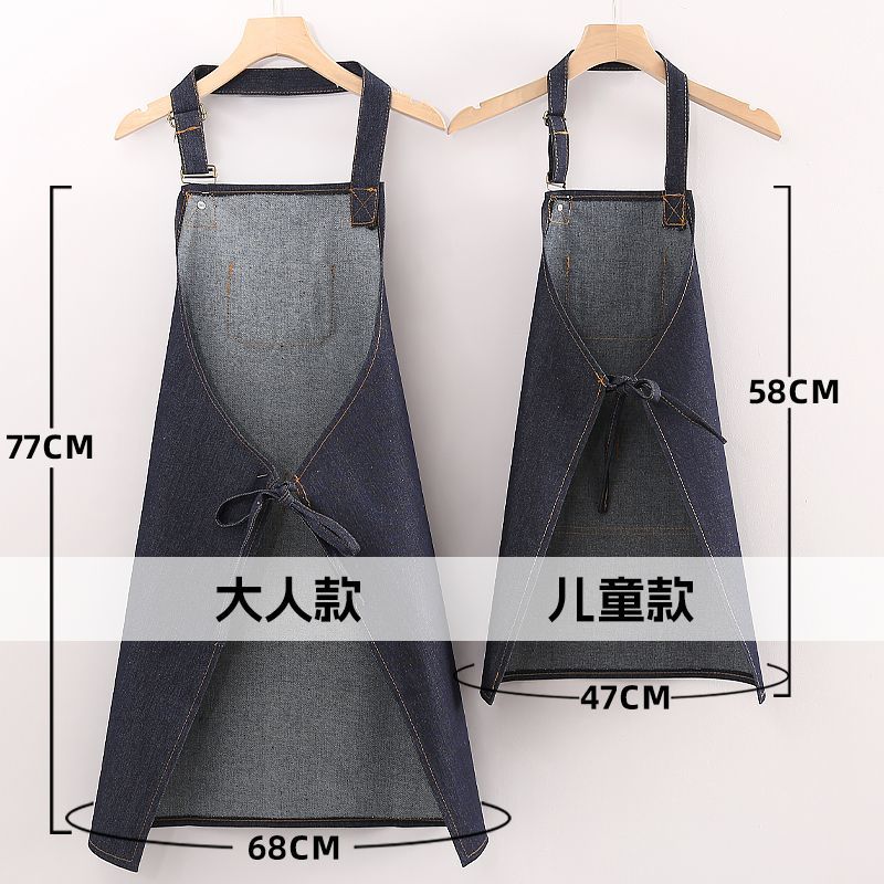 Denim canvas apron, kitchen, home cooking, drawing, milk tea shop, neck-hanging, adjustable waistband, work clothes, wear-resistant, customized logo for work detail image 6