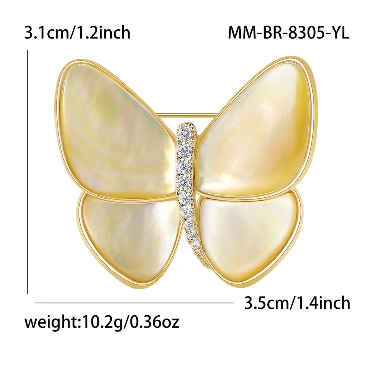 孟晚舟同款天然白贝壳蝴蝶胸针气质白贝母西服胸花百搭衣饰别针 详情1