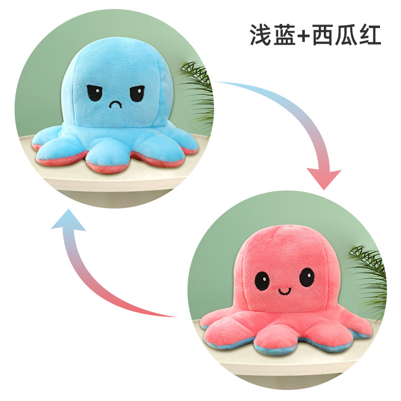 Flip octopus cartoon octopus expression plush doll, double-sided handcrafted super soft short plush doll, children's gift details Picture