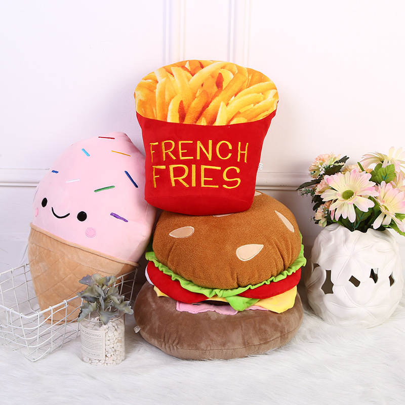 Simulated fruit throw pillow, plush hamburger, French fries cushion, cartoon ice cream doughnut, plush toy doll gift details Picture