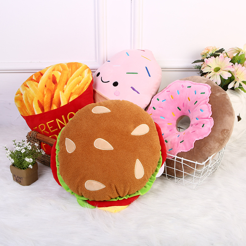 Simulated fruit throw pillow, plush hamburger, French fries cushion, cartoon ice cream doughnut, plush toy doll gift