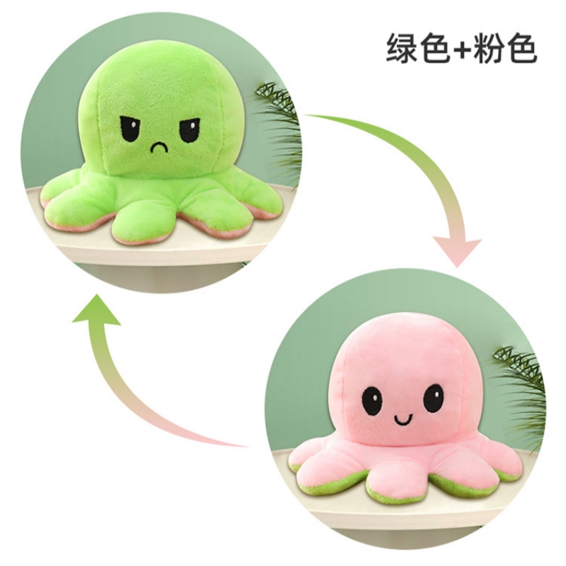 Flip octopus cartoon octopus expression plush doll, double-sided handcrafted super soft short plush doll, children's gift Item Picture