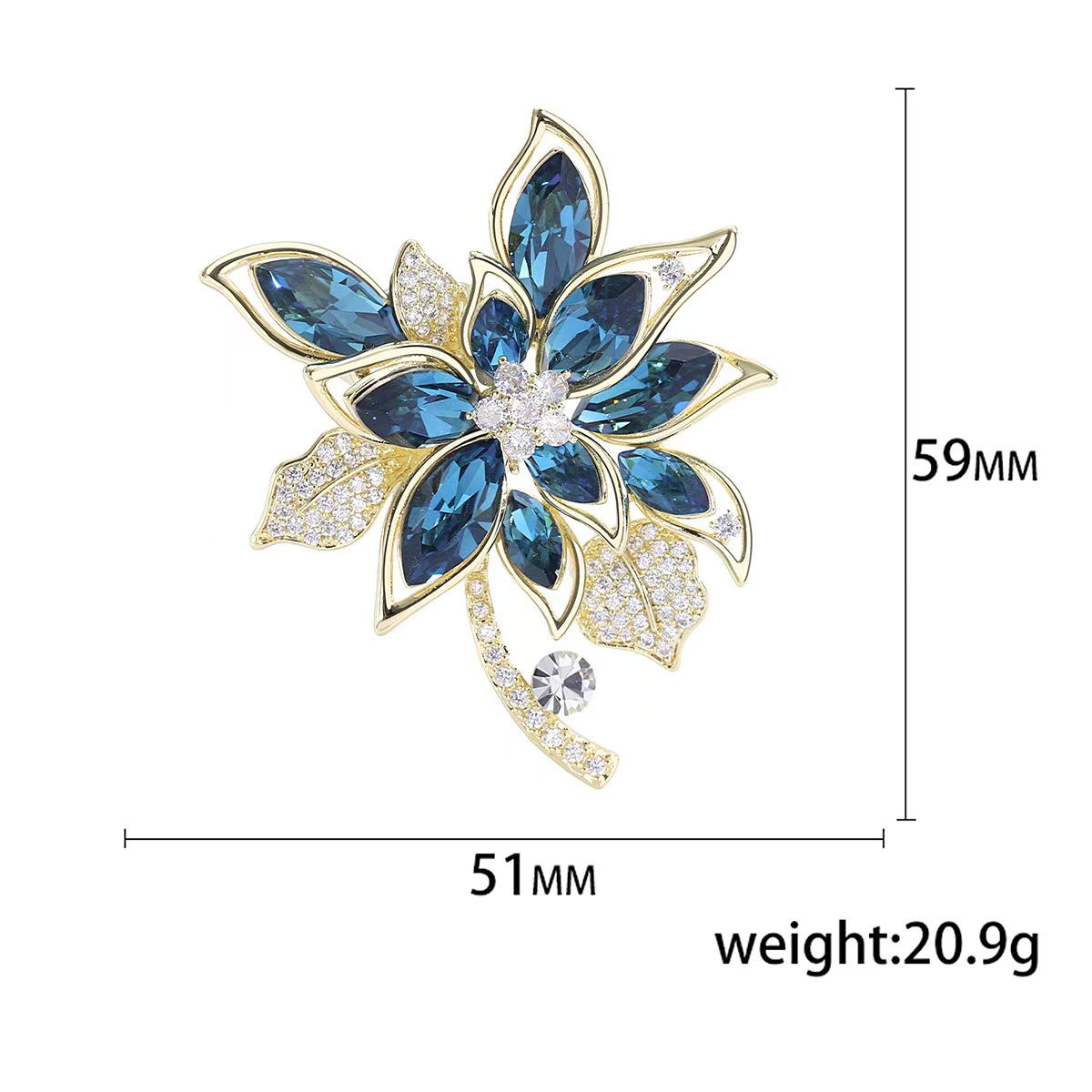 Light luxury and high-end crystal floral brooch, slightly inlaid zircon copper gold-plated brooch, elegant and refined brooch accessories wholesale pic 1