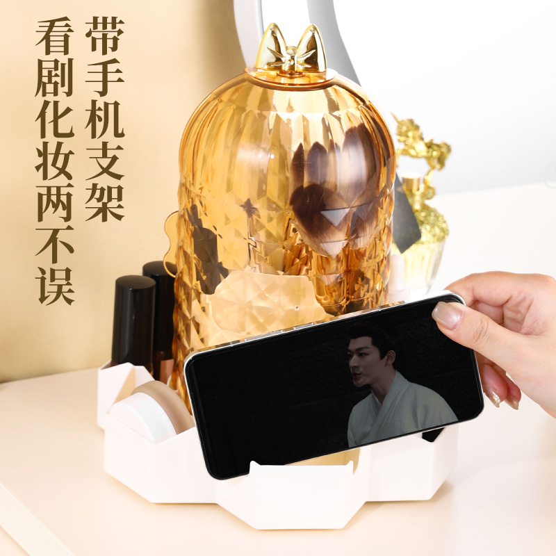 Desktop 360° rotating makeup brush storage cylinder, cosmetics storage box, shelf, dressing table, pen holder storage integrated cabinet Specification image