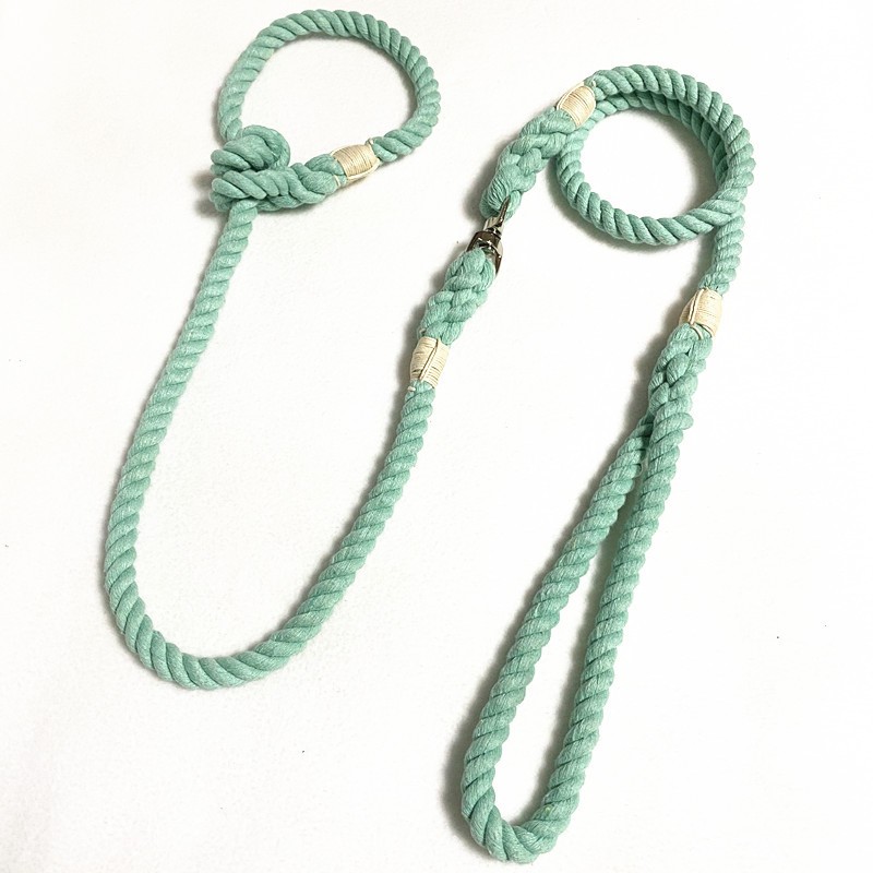 跨境货源现货宠物牵引带 三股棉彩色手工编织宠物遛狗绳 P链