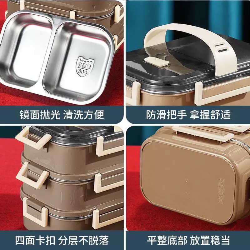 304 multi-layer insulated lunch box, stainless steel student large-capacity double-layer compartments lunch box, portable lunch box for office workers Application Scenario