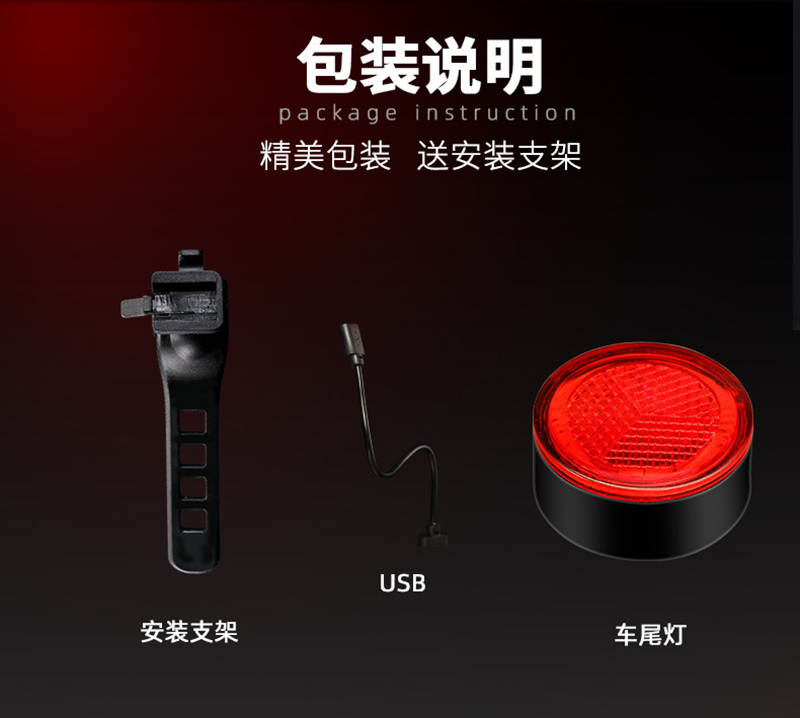 0113-2圆形尾灯USB充电自行车尾灯智能感应刹车尾灯单车骑行安全警示尾灯详情6
