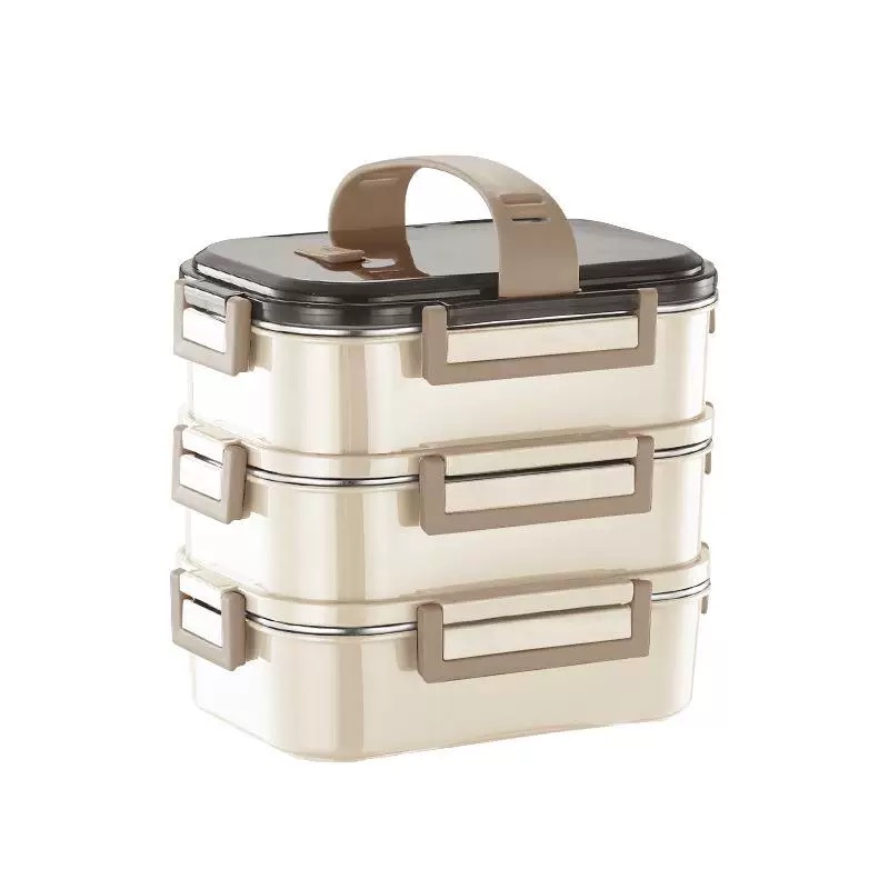 304 multi-layer insulated lunch box, stainless steel student large-capacity double-layer compartments lunch box, portable lunch box for office workers Item Picture
