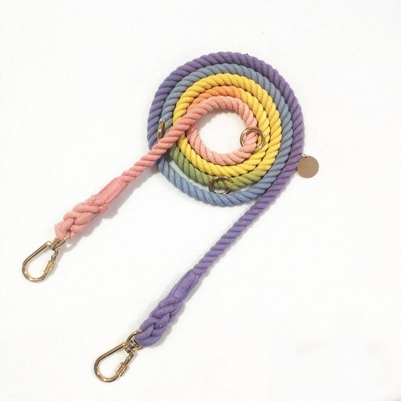 210*1.3CM双头双牵彩虹色编织宠物牵引绳 多功能腰牵斜挎宠物牽引繩 三股棉渐变狗绳狗狗用品详情6