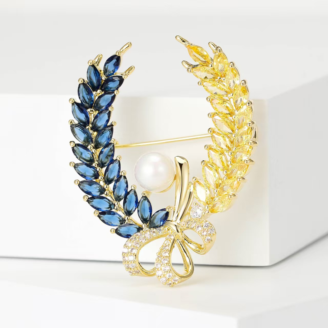 跨境欧美复古麦穗花环胸针胸扣胸花防走光扣别针古典气质服饰配饰