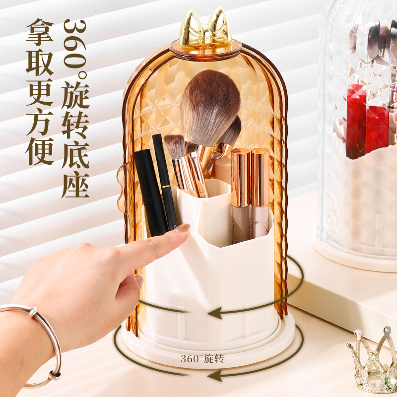 Desktop 360° rotating makeup brush storage cylinder, cosmetics storage box, shelf, dressing table, pen holder storage integrated cabinet Application Scenario