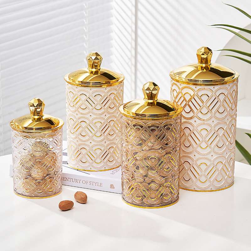 圆形带盖大尺寸塑料密封罐 PET桌面透明杂物整理收纳盒彩盒三件套 