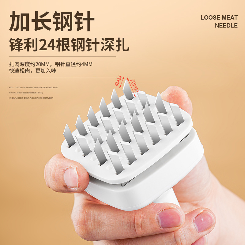 Stainless steel automatic rebound hammer meat floss needle for home kitchen steak, broken tendons, beef and chicken flavoring perforator Application Scenario