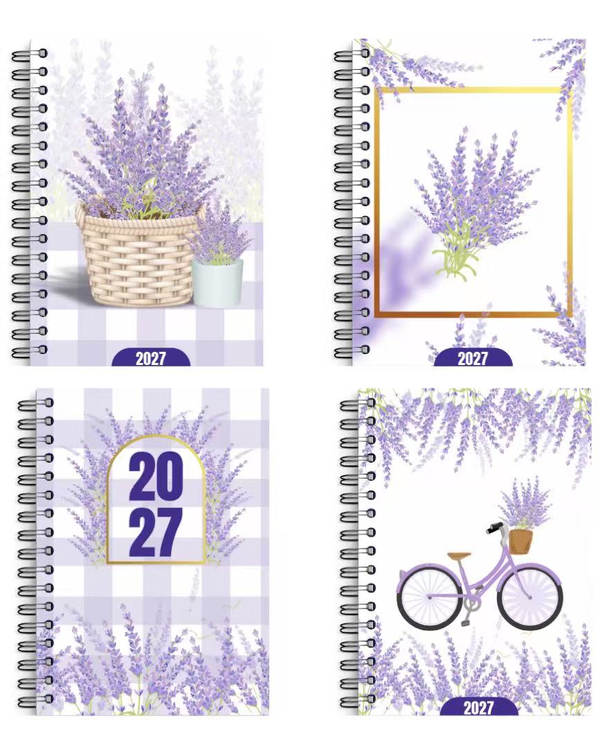 2027新款印刷薰衣草图案笔记本便日程本带日期西语葡语法语英语意大利语多国语言支持来图定制