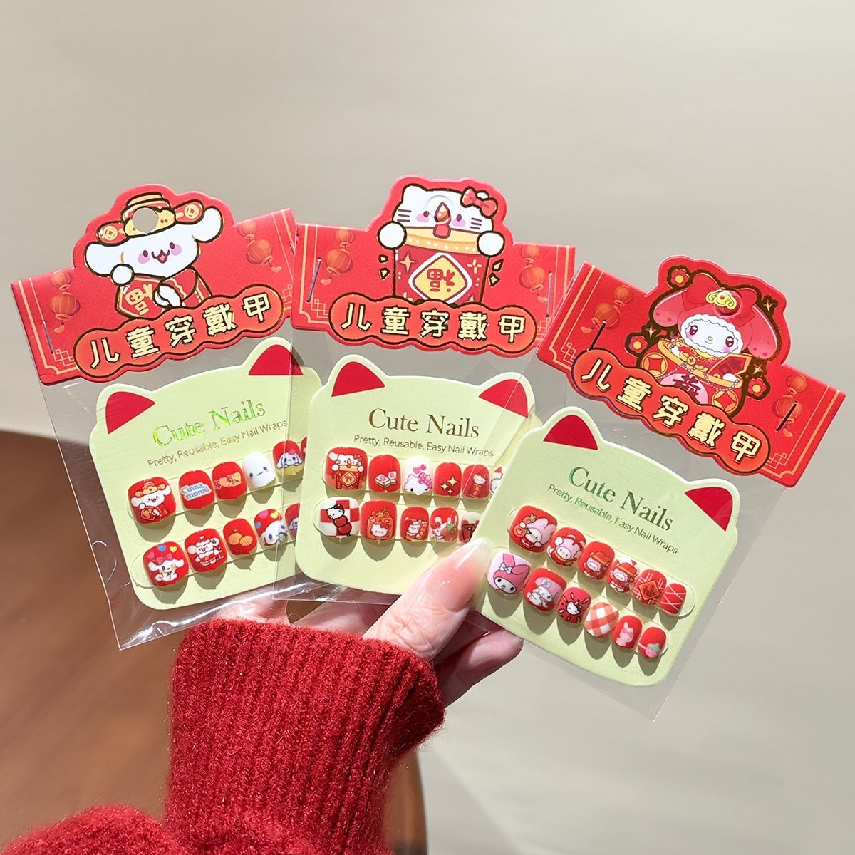 儿童新年款指甲贴穿戴甲穿戴甲美甲穿戴甲ins穿戴式美甲成品