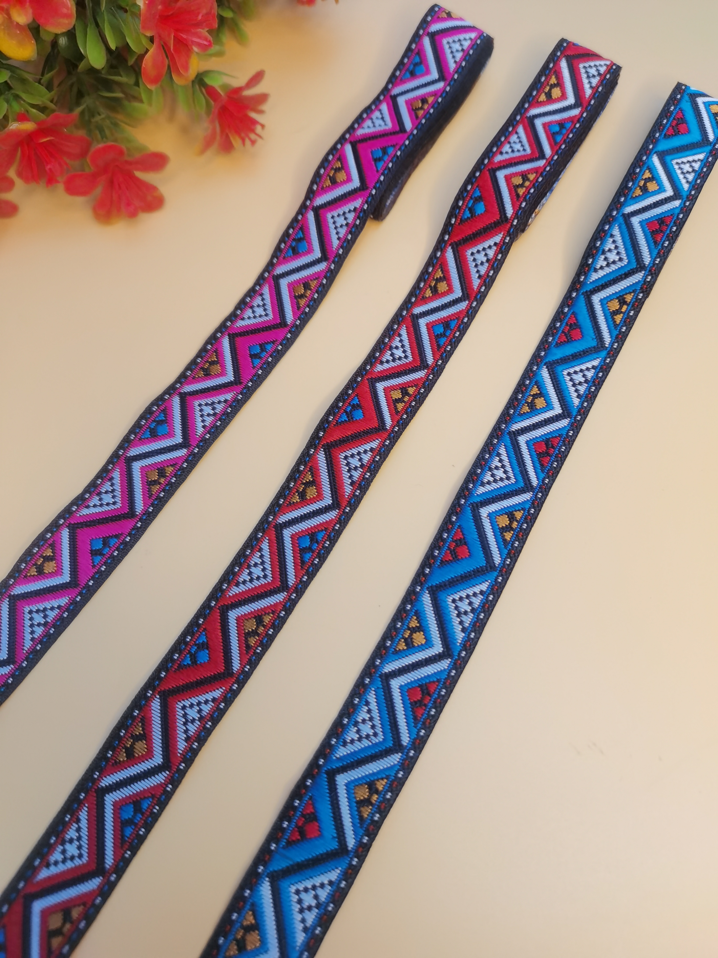  涤纶2.0cm三角对插成波浪三色配套/热切花边织带/波西米亚风格/适用于服装饰品装饰辅料DIY