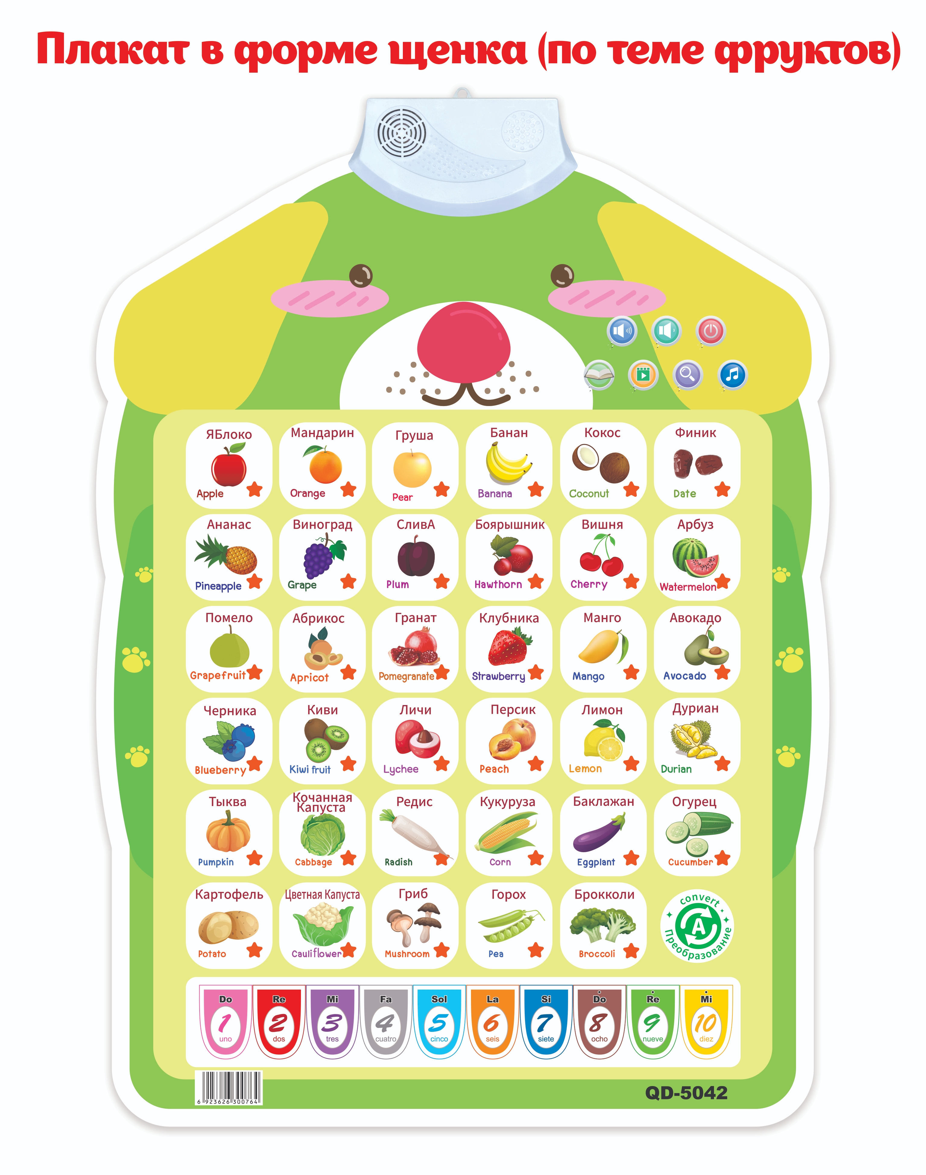 俄罗斯语有声挂图早教启蒙玩具俄文水果挂图宝宝手指点读书挂图