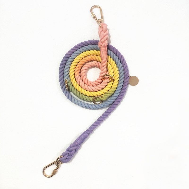 210*1.3CM双头双牵彩虹色编织宠物牵引绳 多功能腰牵斜挎宠物牽引繩 三股棉渐变狗绳狗狗用品详情7