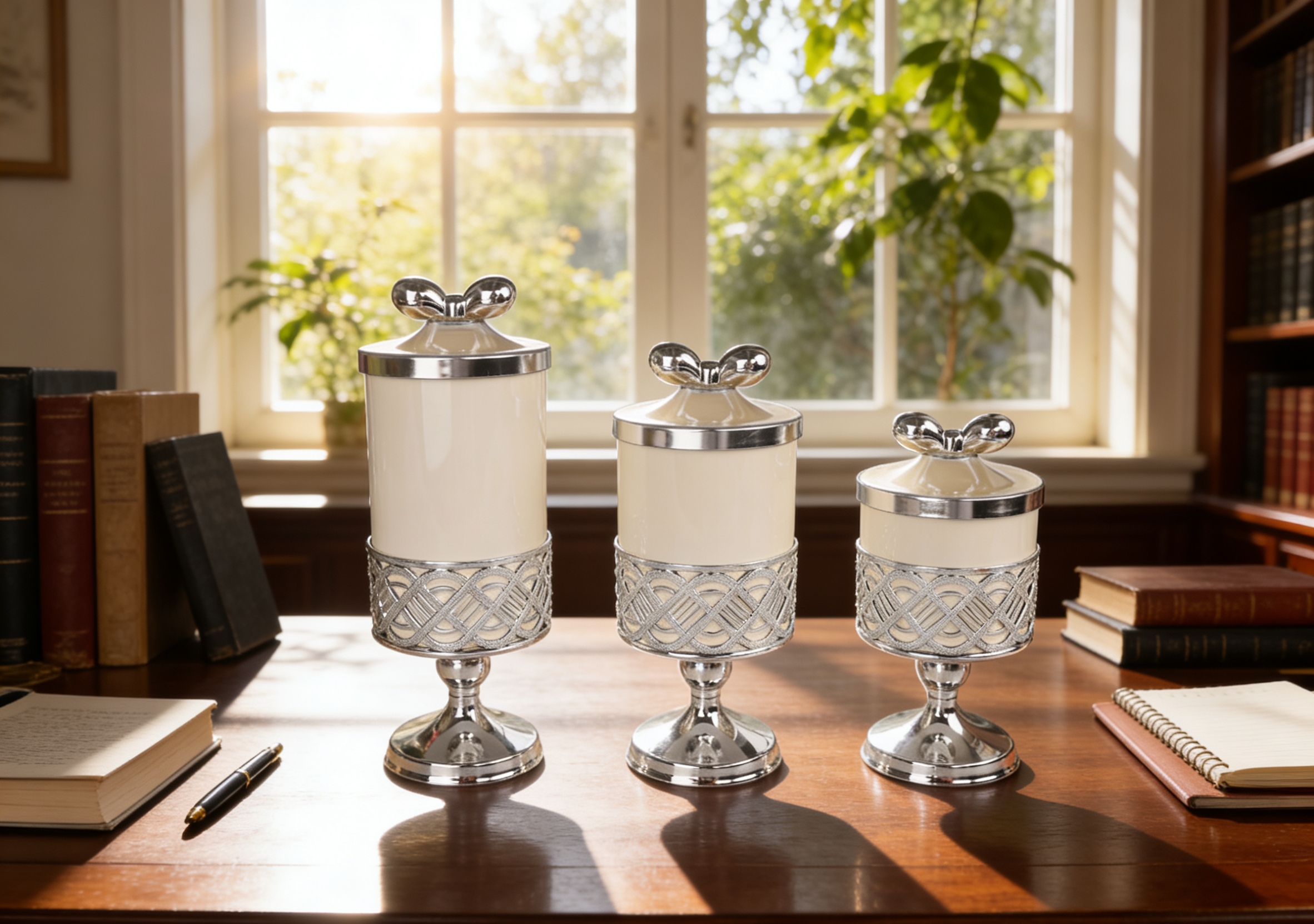 Solid white silver-rimmed beaded handle high-footed European-style jar, a versatile sealed jar, suitable for bedroom, living room and study, multi-scene decoration and storage small ornaments wholesale