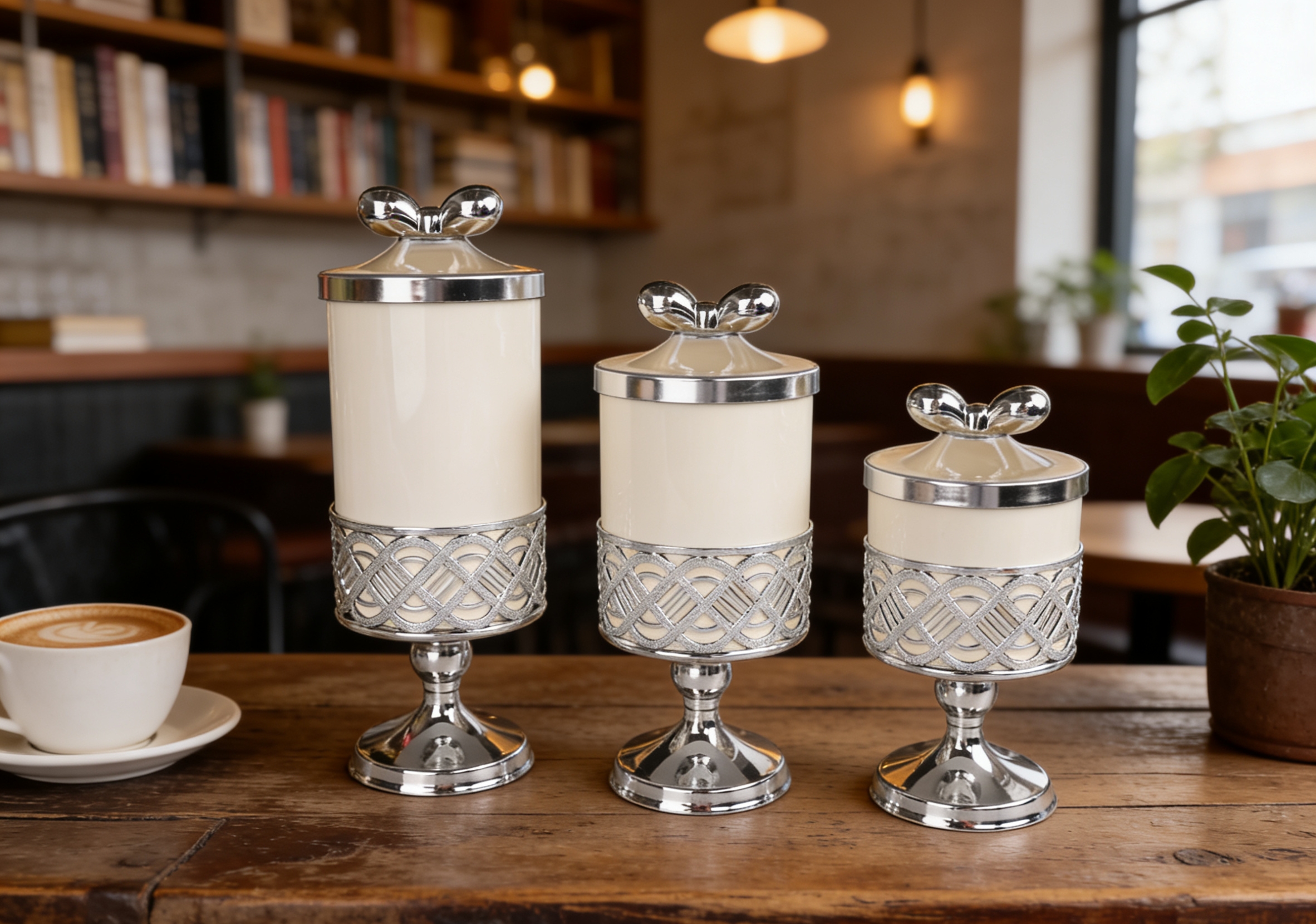 Solid white silver-rimmed beaded handle high-footed European-style jar, a versatile sealed jar, suitable for bedroom, living room and study, multi-scene decoration and storage small ornaments wholesale Item Picture