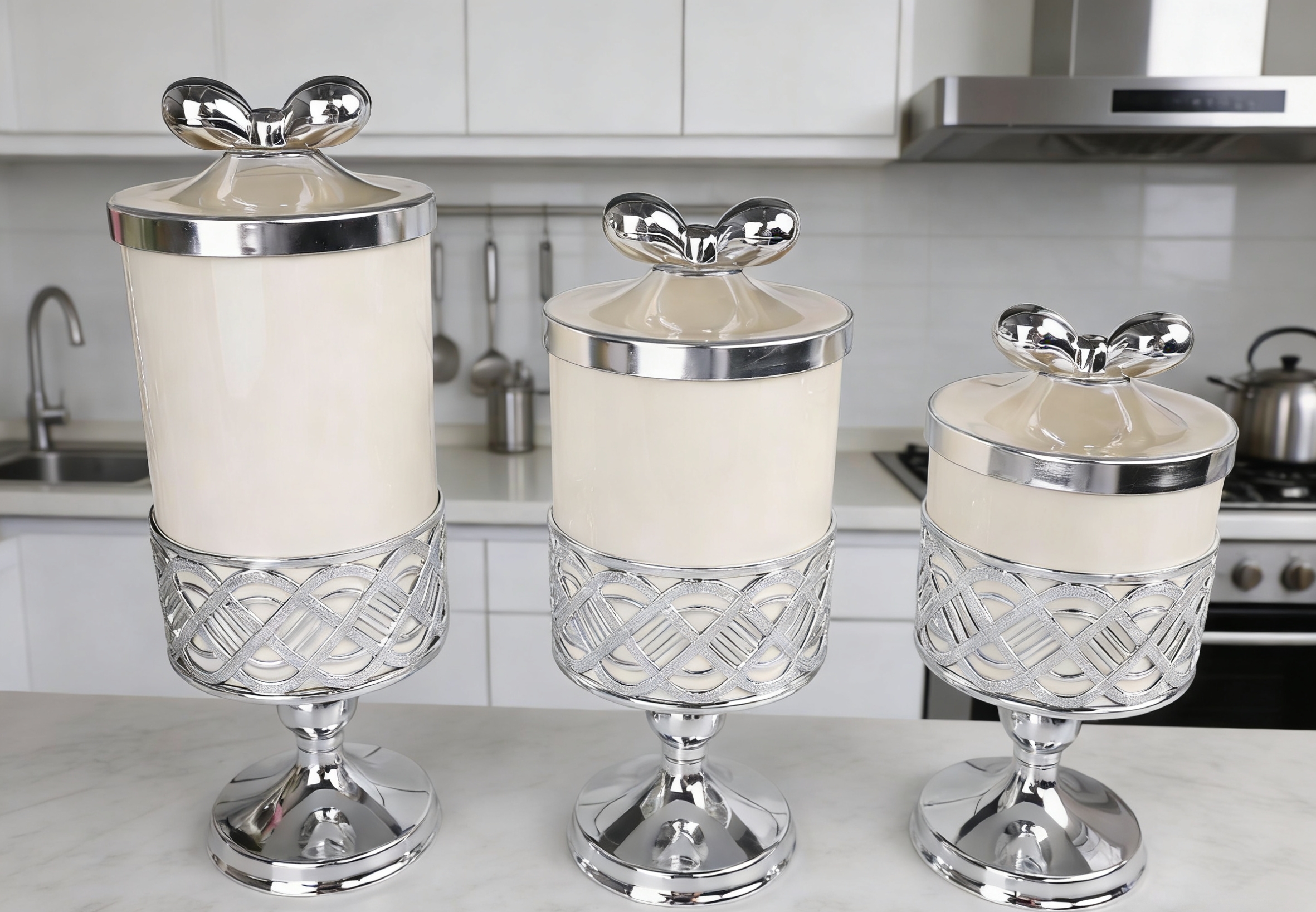 Solid white silver-rimmed beaded handle high-footed European-style jar, a versatile sealed jar, suitable for bedroom, living room and study, multi-scene decoration and storage small ornaments wholesale details Picture