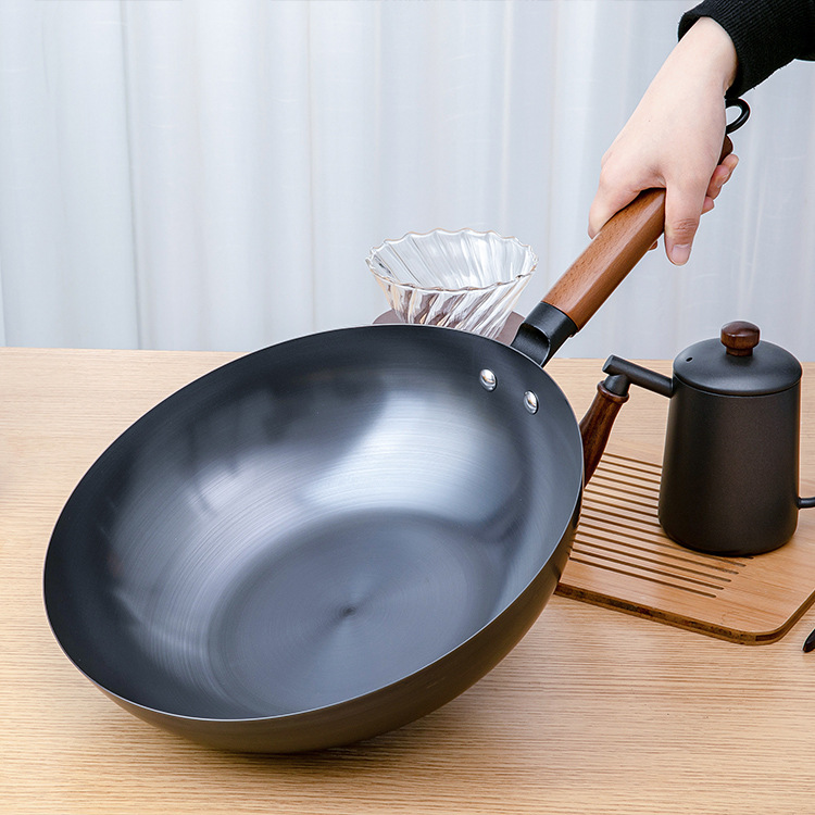 富硒康铁锅无涂层炒菜锅不粘锅电磁炉煤气灶厨房平底锅老炒锅大锅