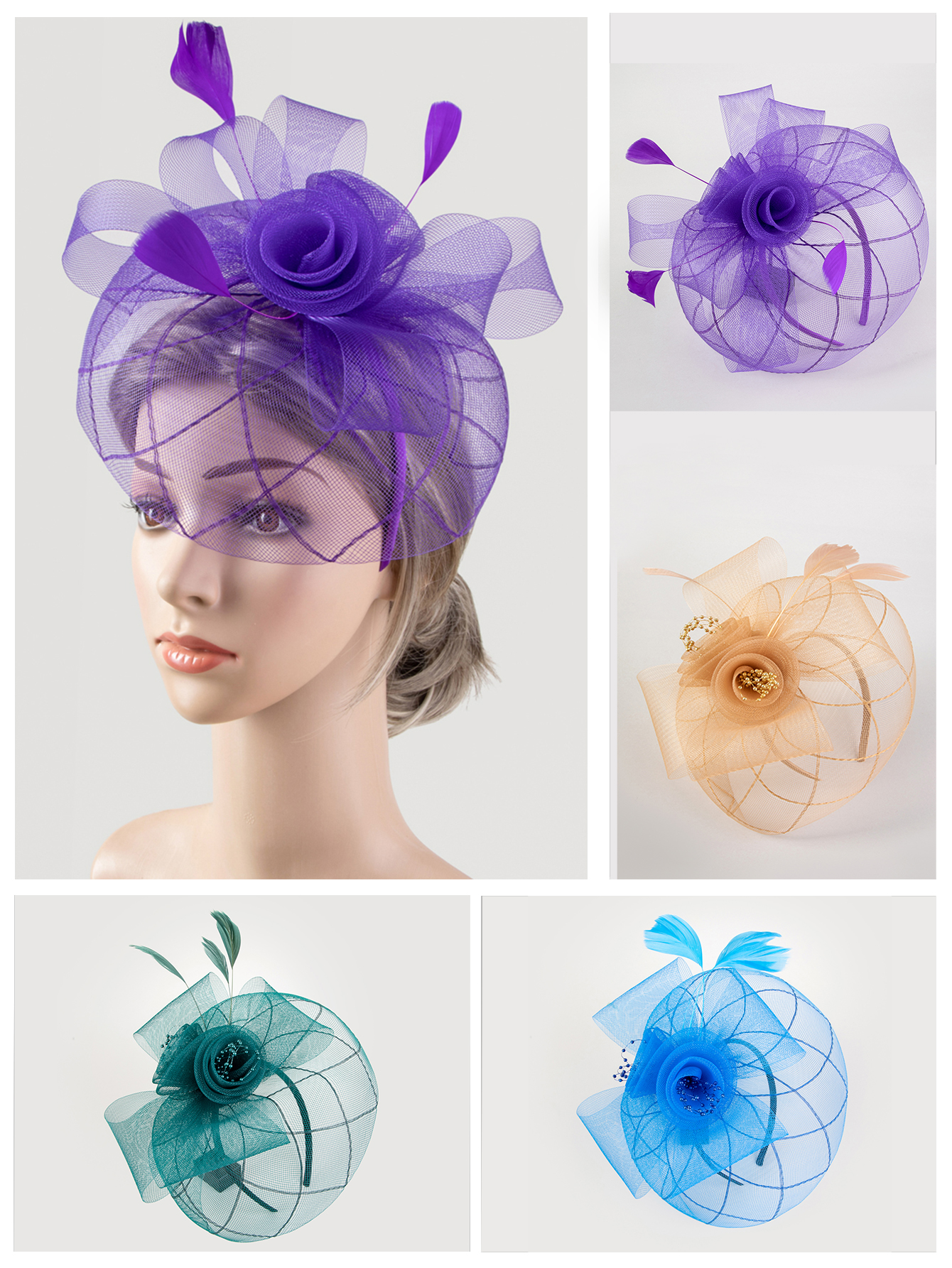 1 Lady's feather flower handmade veil mesh charming party birthday bride hat with role-playing Halloween Christmas gift, lady's hair accessory, headband and clip for two uses