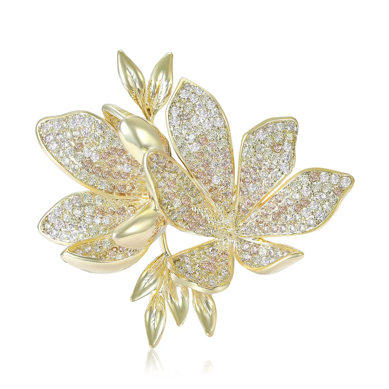Korean-style fashionable three-dimensional micro-inlaid zircon flower brooch, elegant brooch, women's shawl buckle, suit cheongsam accessory brooch