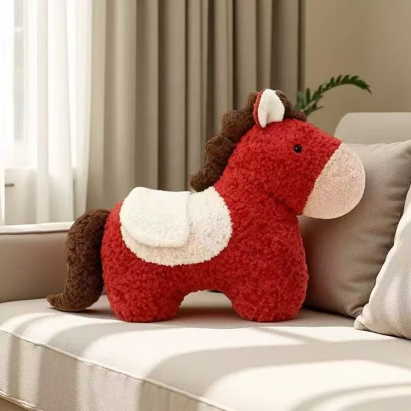 Red plush horse doll rocking horse, leather figure of the horse zodiac sign in the Year of the Horse, carousel details Picture