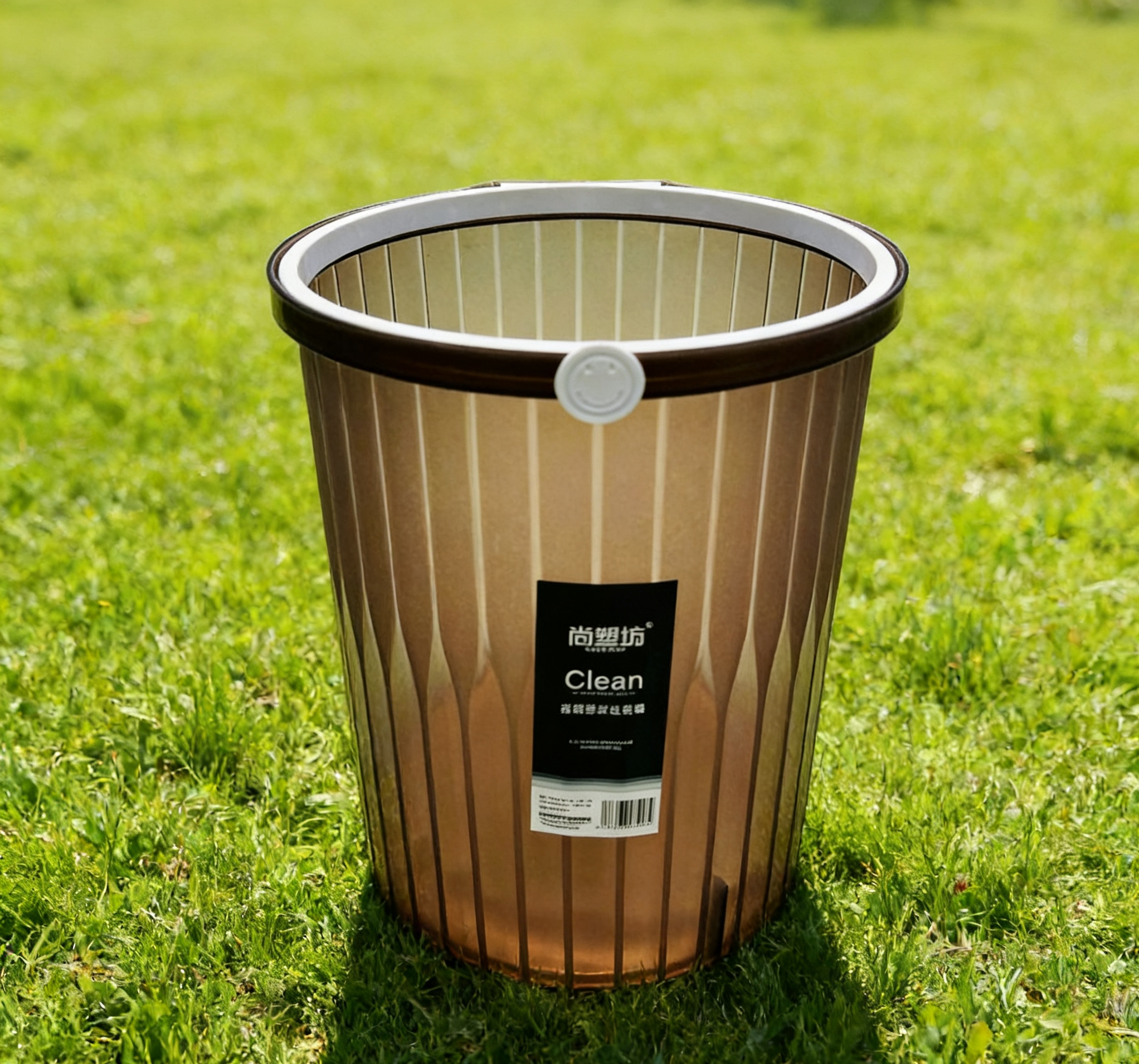 茶色透明竖纹垃圾桶带压圈厨房卫生间加厚收纳桶  简约透明棕色垃圾桶厨房卫生间竖纹带压圈垃圾筒批发