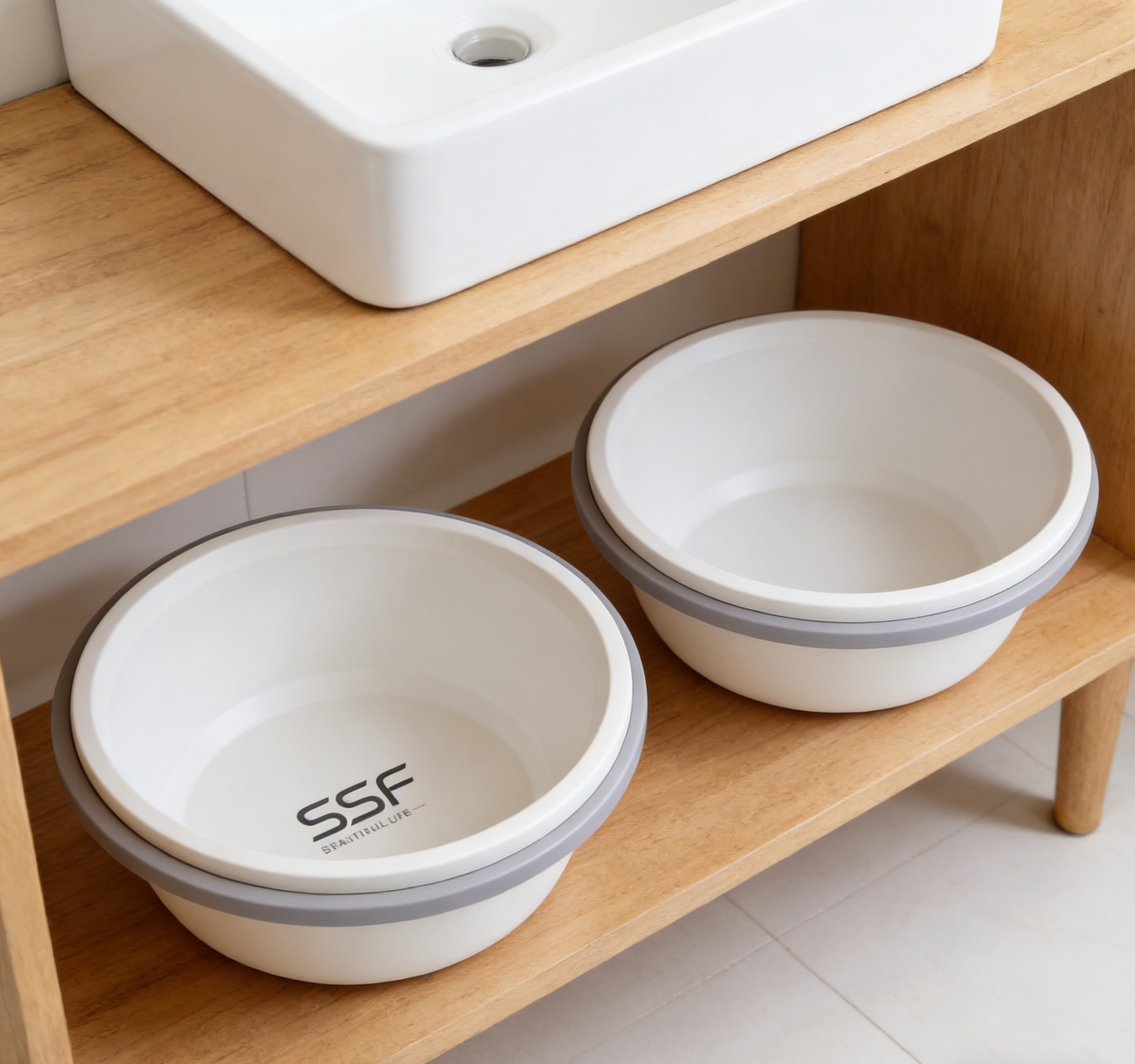 Simple gray and white plastic basins, kitchen washing basins, bathroom laundry basins, thickened and durable plastic basins, student dormitory bathroom washbasin wholesale Item Picture