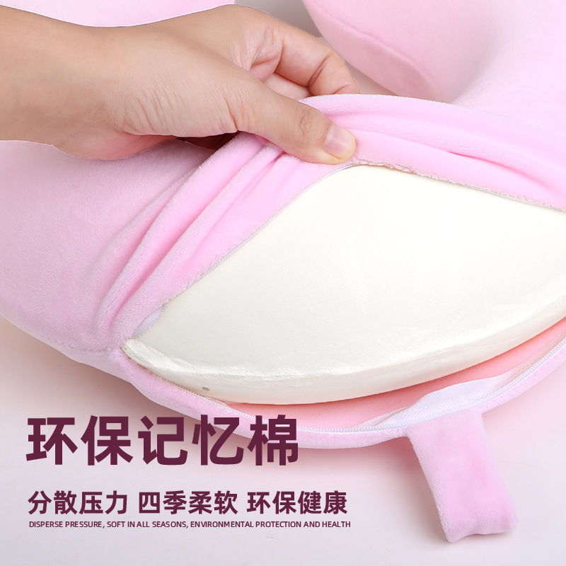 Solid-color U-shaped neck support pillow, memory foam, slow rebound, car travel, airplane, detachable and washable pillow core details Picture