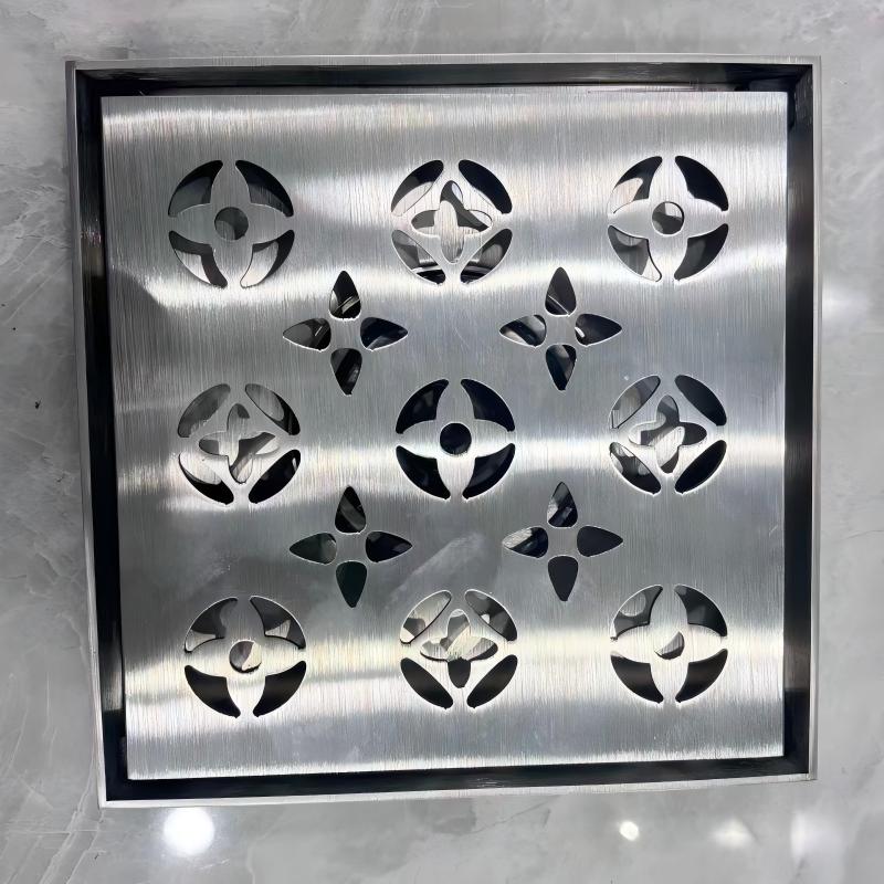 Bathroom floor drain, sewer pipe, balcony anti-odor core, gravity type, durable and corrosion-resistant, hotel hollowed-out pattern, thickened stainless steel