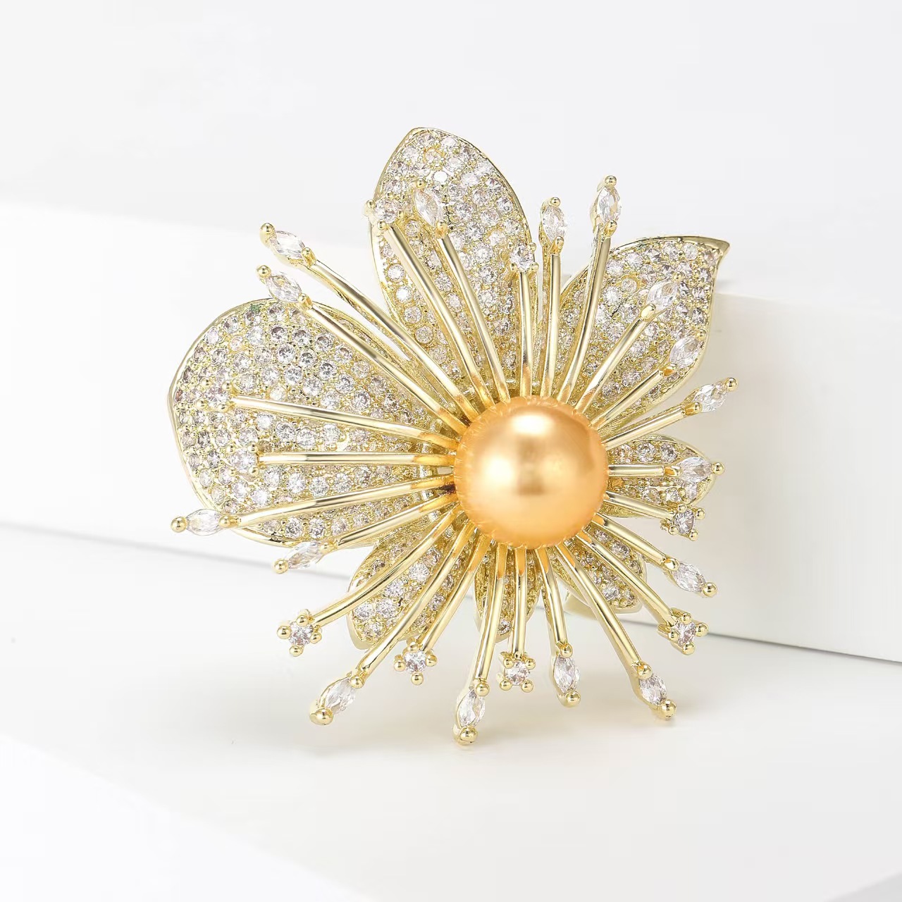 2021 Light Luxury Micro-inlaid Zircon Orchid Brooch, Noble Lady court-style brooch decoration, anti-glare Pearl Flower Pin details Picture