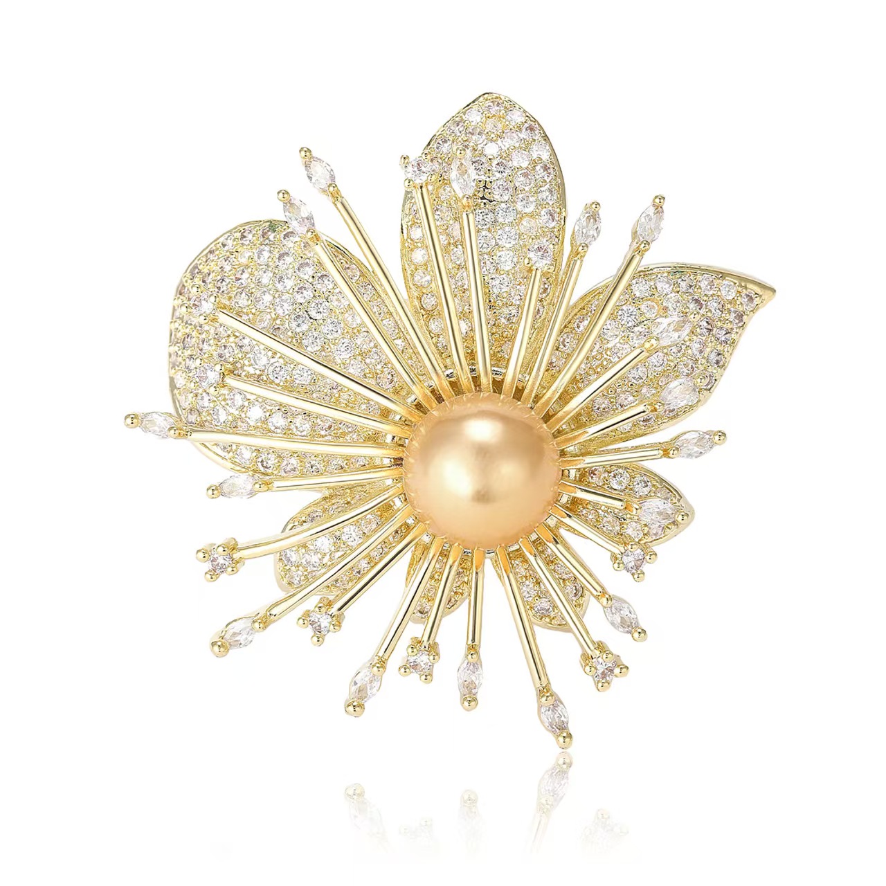 2021 Light Luxury Micro-inlaid Zircon Orchid Brooch, Noble Lady court-style brooch decoration, anti-glare Pearl Flower Pin pic 1