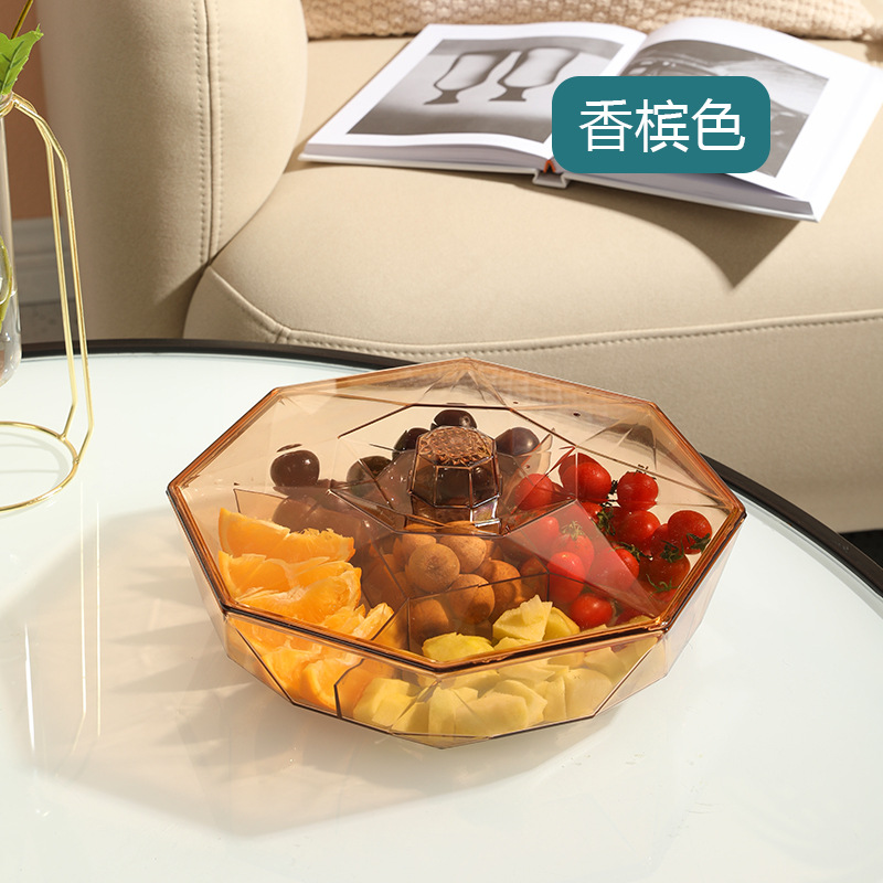 X106-8860零食盒糖果盒家用透明轻奢2022新款干果盒分格带盖简约白底实物图