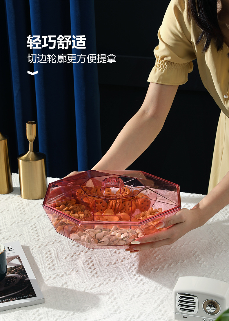 X106-8860零食盒糖果盒家用透明轻奢2022新款干果盒分格带盖简约详情图8