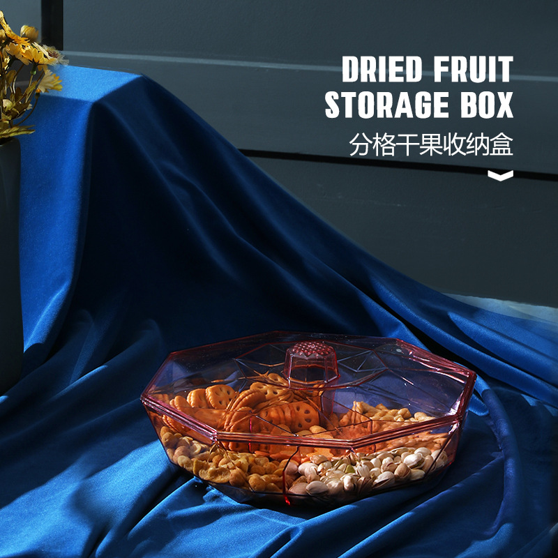 X106-8860零食盒糖果盒家用透明轻奢2022新款干果盒分格带盖简约详情图3