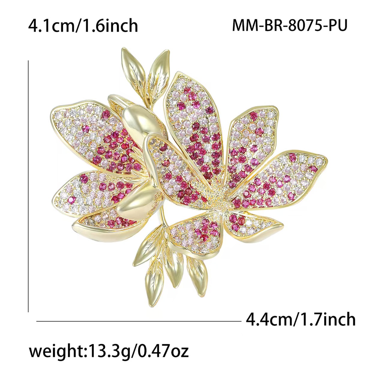 Korean-style fashionable three-dimensional micro-inlaid zircon flower brooch, elegant brooch, women's shawl buckle, suit cheongsam accessory brooch Specification image