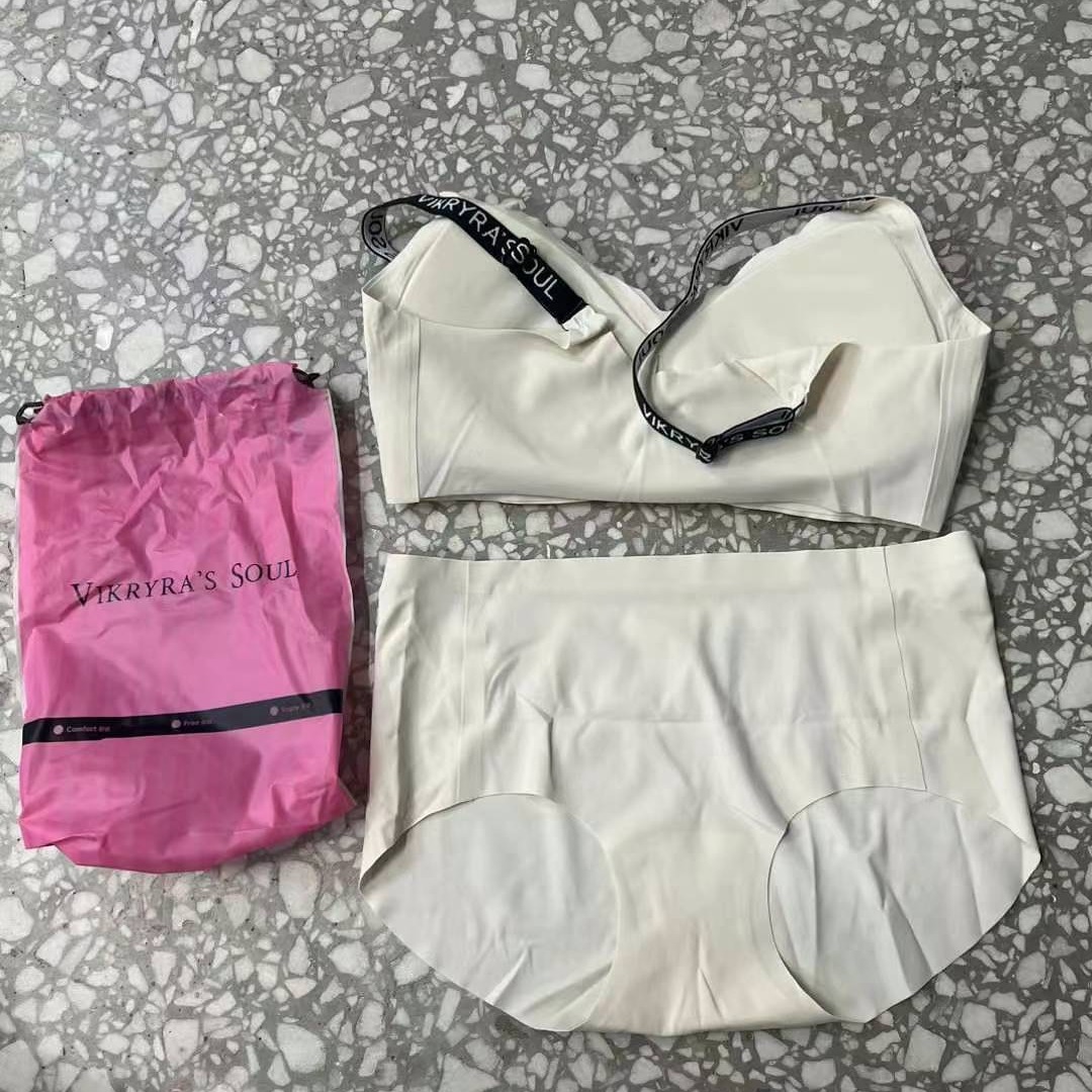 730# Foreign Trade Export Inventory Surplus Women's Bra Set, Underwear Women's Seamless Adhesive Bra, Comfortable Letter Shoulder strap Seamless Underwear Women's small chest Gathering Set QNI Item Picture