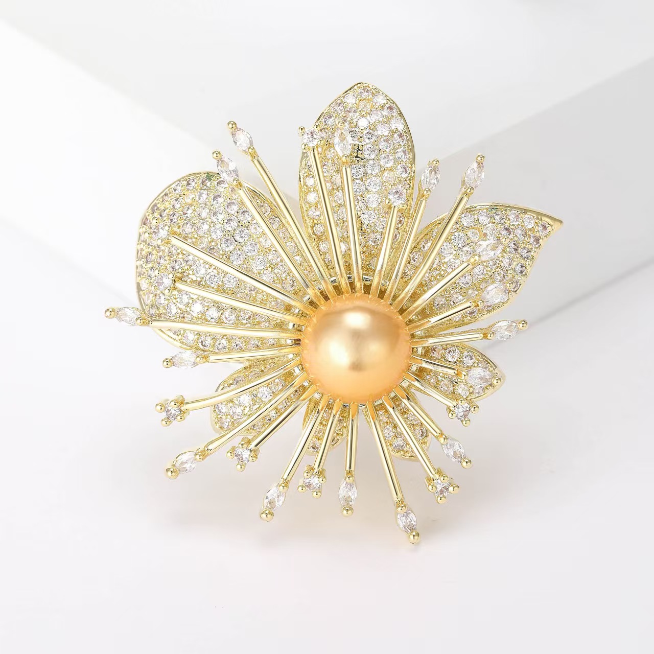 2021 Light Luxury Micro-inlaid Zircon Orchid Brooch, Noble Lady court-style brooch decoration, anti-glare Pearl Flower Pin Application Scenario